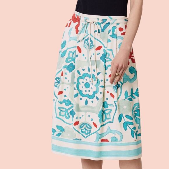 Ann Taylor LOFT Watercolor Floral Drawstring Skirt Size 10 NEW Whisper White - Picture 1 of 15